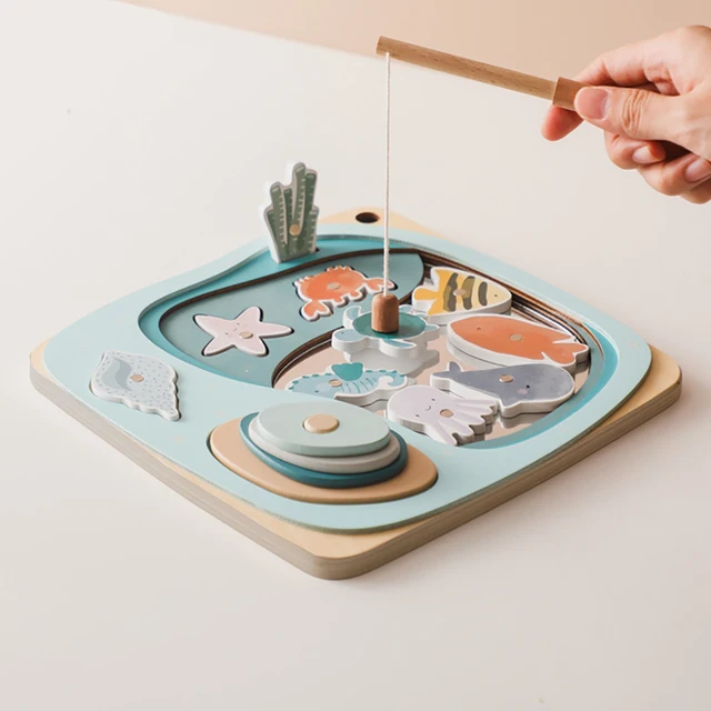 Children Montessori Toy Kids Fishing Toys Cartoon Fishing Rod Wooden Magnetic Fishing Game Set Children Educational Toy Gifts