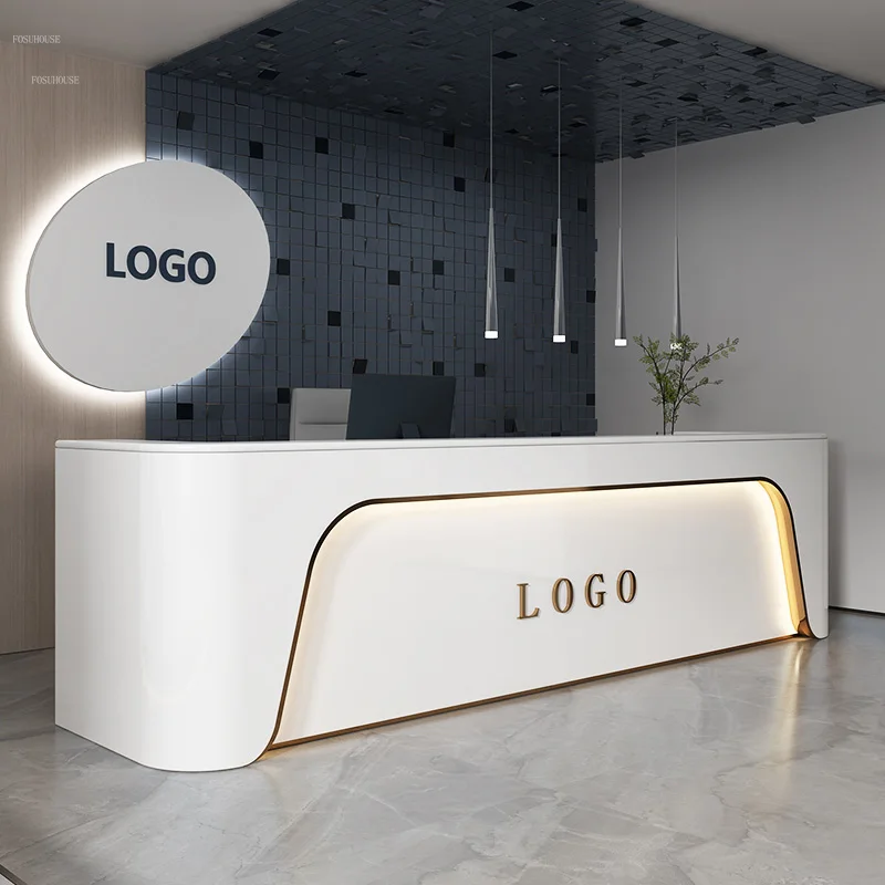 Simple Modern Beauty Salon Reception Desks Club Commercial Bar Cashier Counter Company Hotel Front Desk Curved Reception Desk