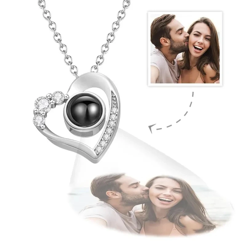 Custom Projection Necklace Personalized Picture Heart Pendant Necklace Memorial Photo Jewelry Valentines Day Gifts for Her