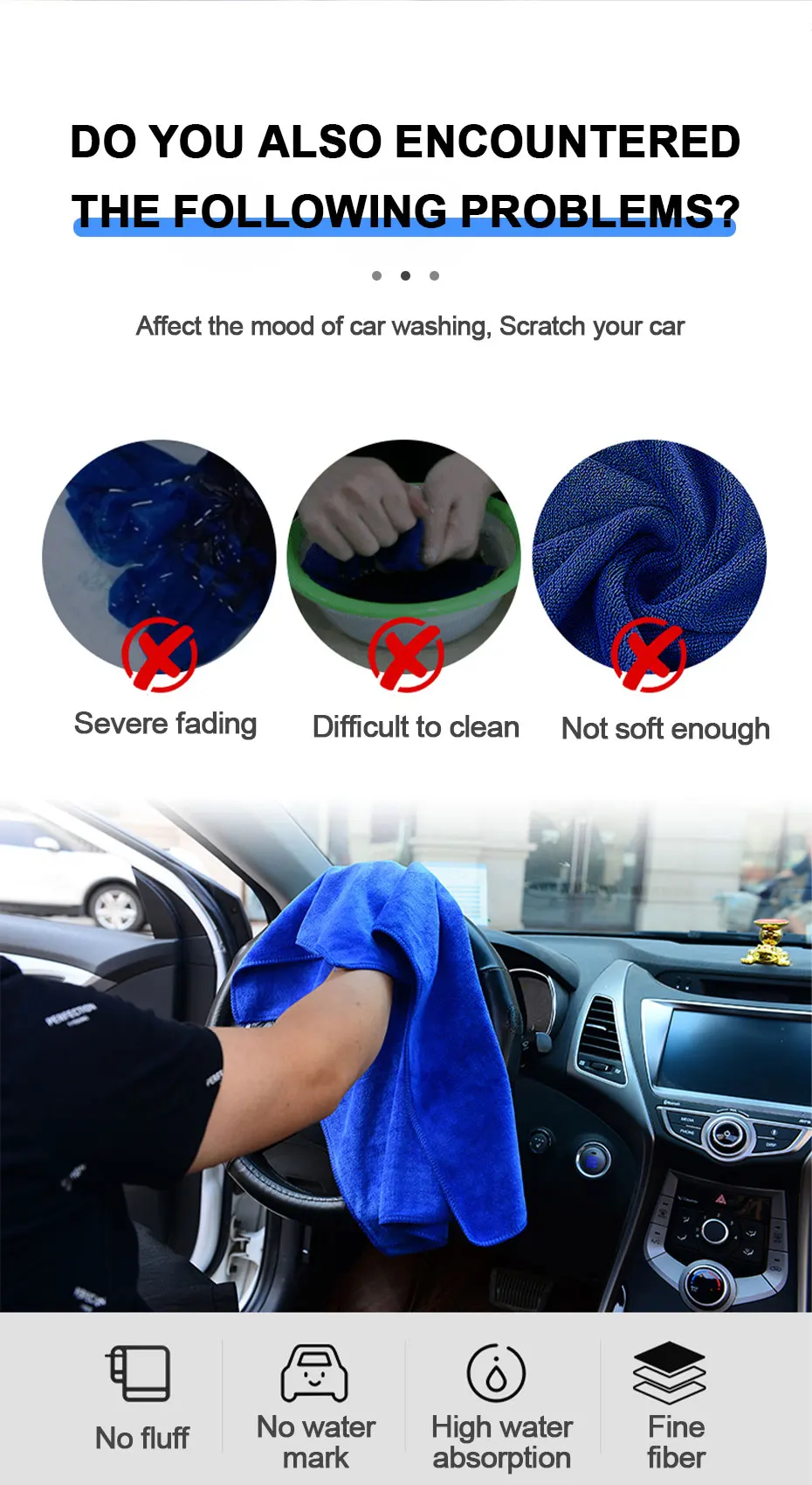 3Pcs Car Wash Towels Microfiber Washing Rag Super Absorbent Auto