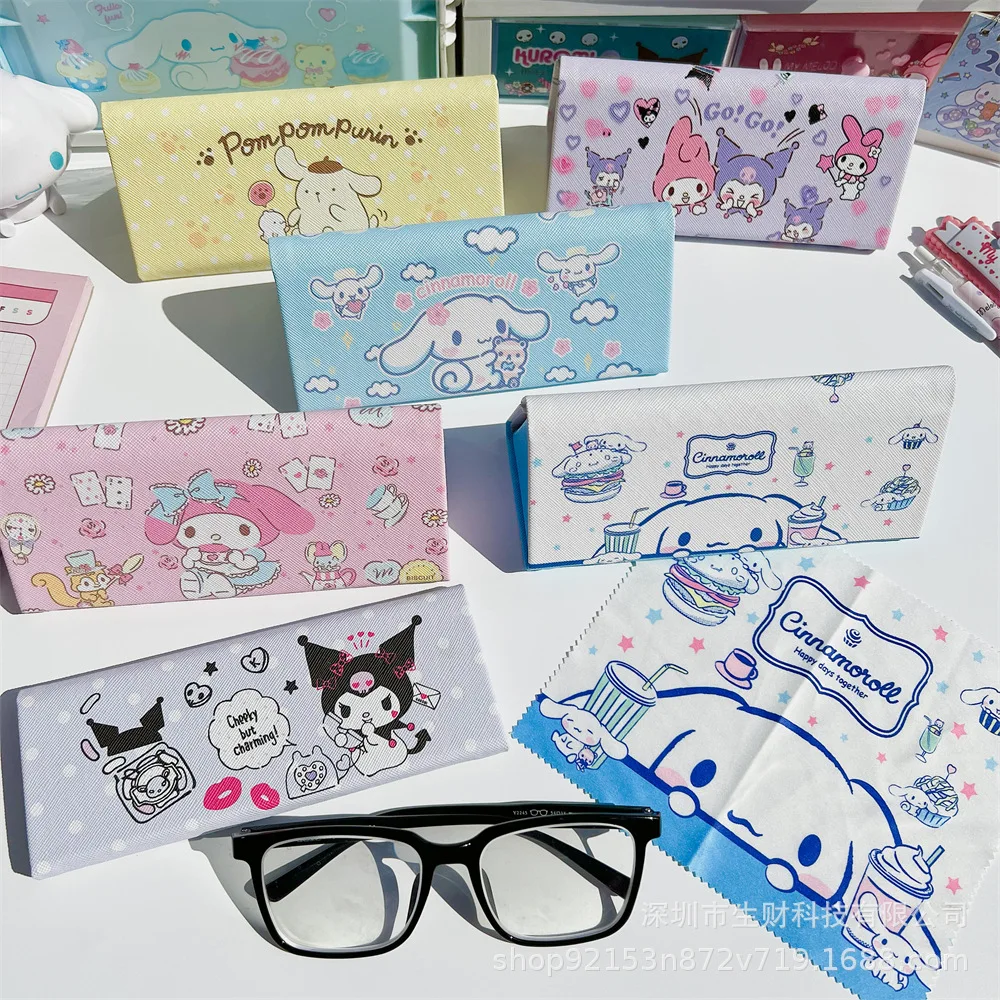 

Sanrio Kuromi Cinnamoroll LittleTwinStars Japanese Glasses Case Students Cartoon Portable Anti-crush Folding Glasses Storage Box