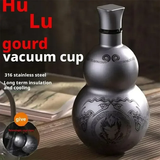Bouteille d'eau portable Wukong gourde – Tasse isolée en acier inoxydable 304 de 500 ml, décoration de jeu de rôle noire 3