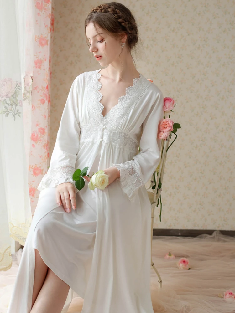 Fairy Two Piece Robe Sets WhiteCotton Vintage Nightgown Victorian Night  Dress | eBay