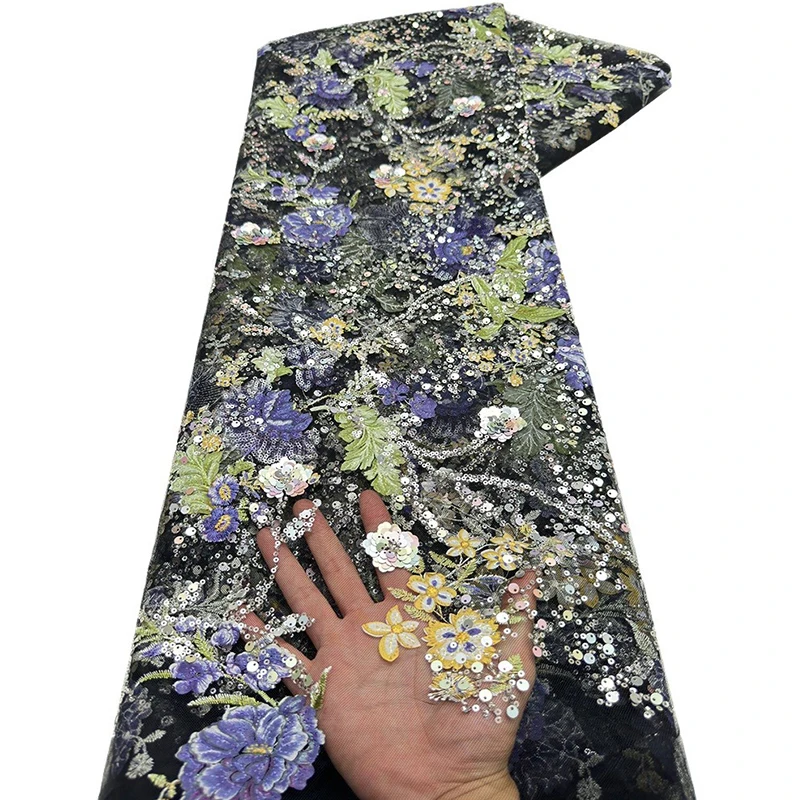 1Yard Tüll Mesh Spitze Stoff Stickerei Pailletten Net Hochzeit Party Kleid Perlen Tuch Hohe Qualität Afrikanische Spitze Stoff – Detail 6