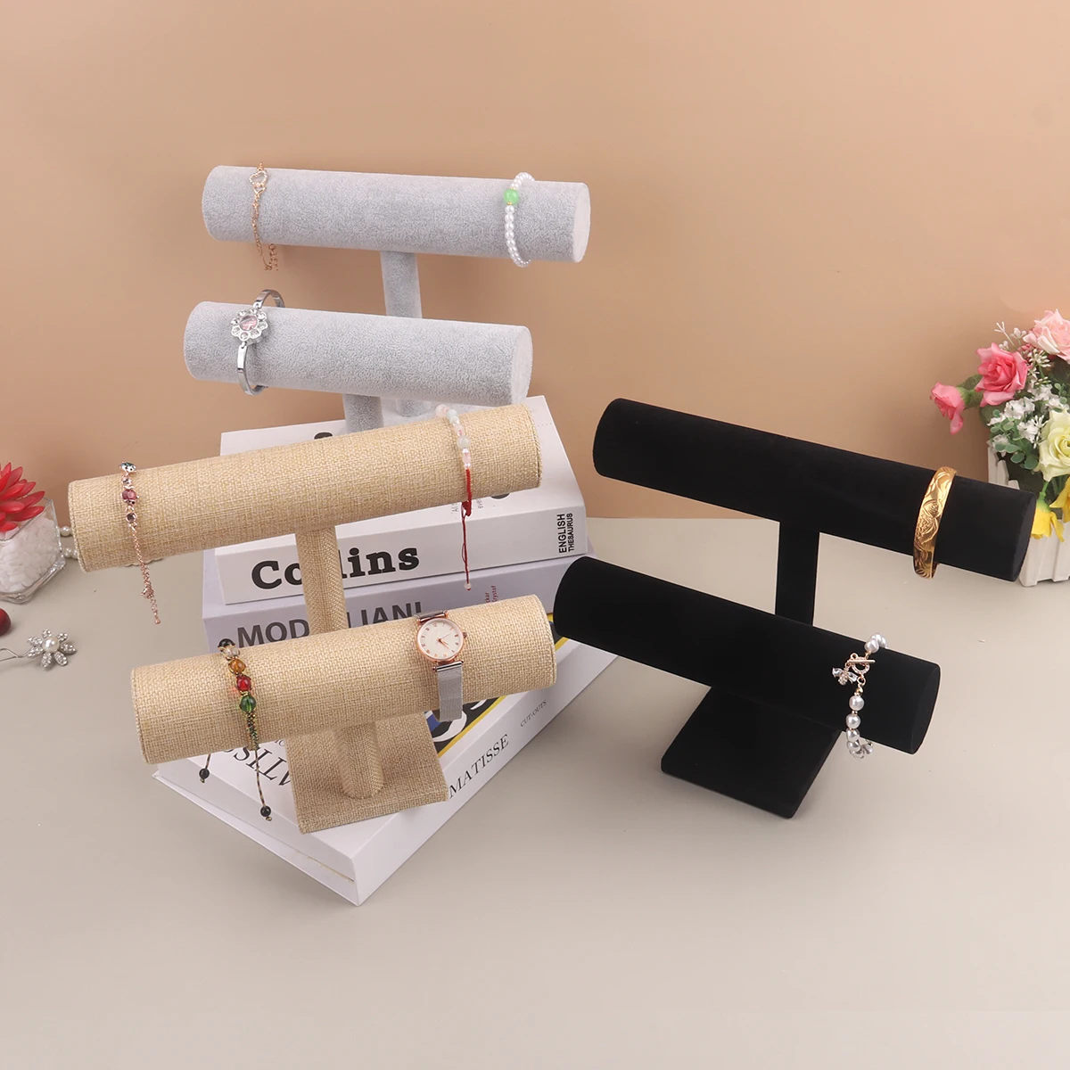 Velvet Jewelry and Watch T-Bar Display Organizer