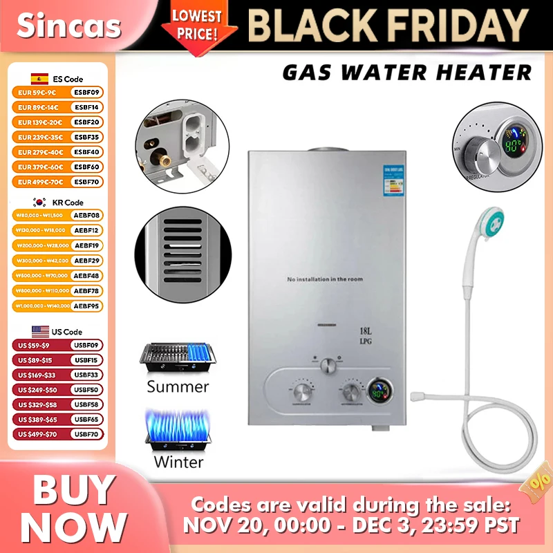 โพรเพนแก๊ส Tankless เครื่องทําน้ําอุ่น 8/10/12/16/18L LPG/แก๊สธรรมชาติในประเทศทันที Tankless โพรเพน Tankless เครื่องทําน้ําอุ่นแก๊ส 1