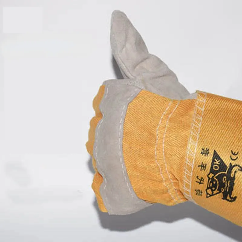 Welding gloves yellow cloth two-layer cowhide short welding gloves half leather labor protection welding gloves leather gloves 2