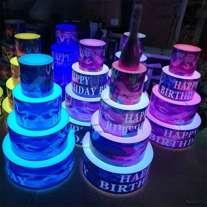 LED Lighted Rechargeable Happy Birthday Cake Bottle Presenter bottle Glorifier Holder VIP for Party Lounge Bar NightClub