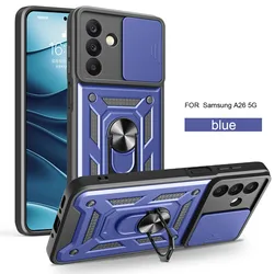 Slide Camera Lens Protector Armor Case with Military-Grade Bumpers and Ring Cover for Samsung A35 5G (Blue)