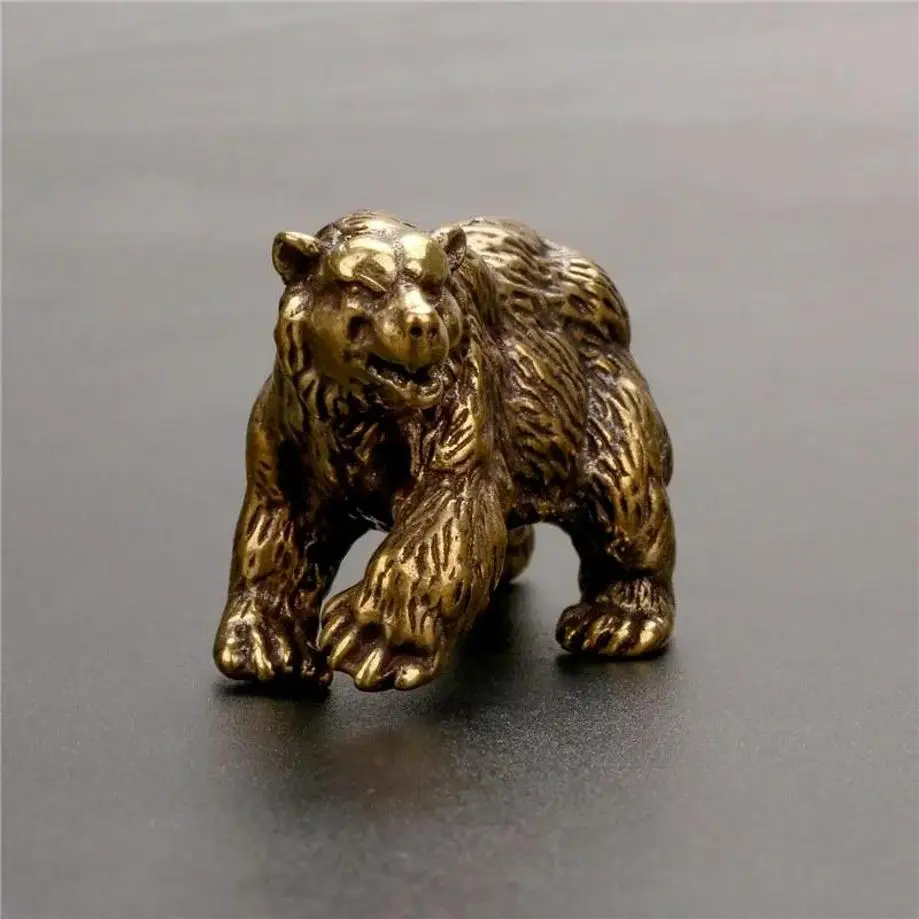 1 Pcs Brown Bear Statue Ornament Solid Brass Polar Animal Figurine Miniatures Tea Table Pet Desk Decors Accessories Crafts
