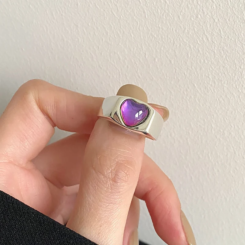 New Fashion Creative Colorful Love Heart Ring for Women's Party Birthday Silver Color Open Ring Lover Girlfriends Jewelry Gift finger ring silver ring opening ring sparkling heart ring adjustable rings