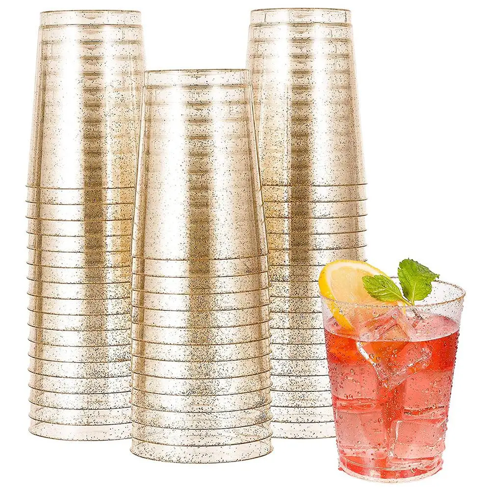 25pcs/set 10oz Hard Plastic Cups Disposable Glitter Tiramisu Ice Cream Juice Cup For Party Wedding whole sale Dropshipping