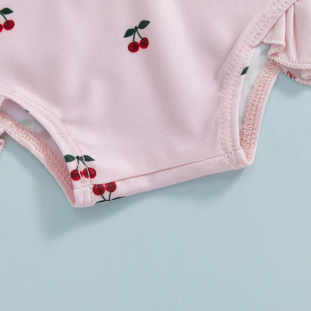 Toddler Baby Girl Rash Guard Swimsuit with Sun Hat 2 Piece Beachwear Children Long Sleeve Bow/Cherry Print Bathing Suit Swimwear 4