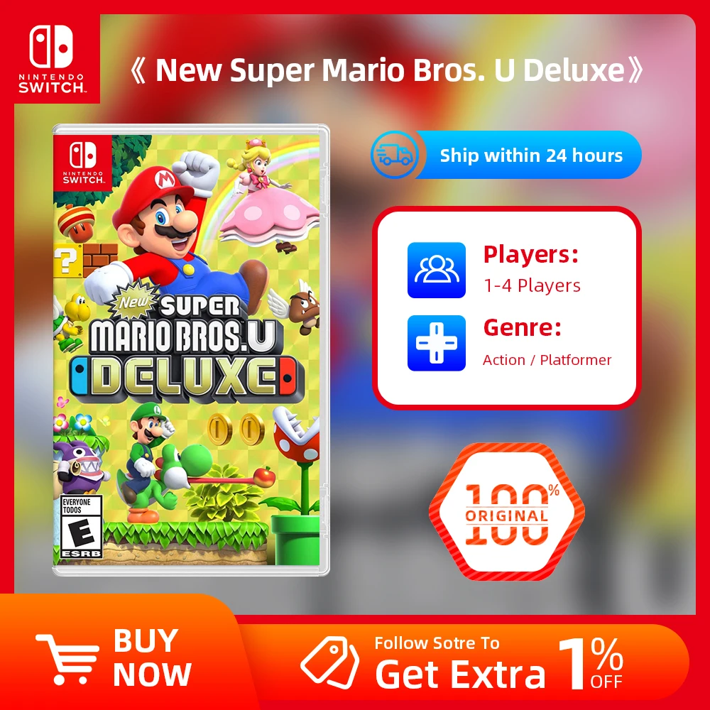 New Super Mario Bros U Deluxe - Games Cartridge Physical Card Party for  Switch OLED Lite