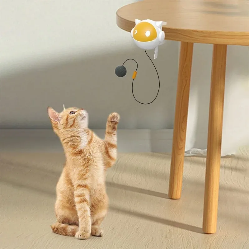 Interactive Electric Cat Toy with Replaceable Hair Ball Yellow Ball  Auto-Off Timer and Clip-On Design for Desktop or Cat Tree