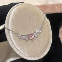 Crystal Angel Wings Pink Heart Pendant Necklaces Y2K Girl Women Heart Clavicle Chain Choker Fashion Jewelry Gifts 4