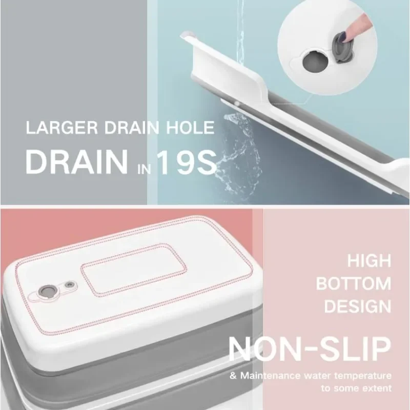 Pet Bathtub with Water Drain Plug, Foldable Bathtub for Puppy Small Dogs Cats, Portable & Space Saving Design, BPA Free, Grey 5