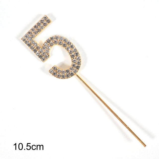 Digital Card Birthday Decoration Wedding Dessert Decor Gold/Silver for Baby Shower Cake Top Flag Glitter Alloy
