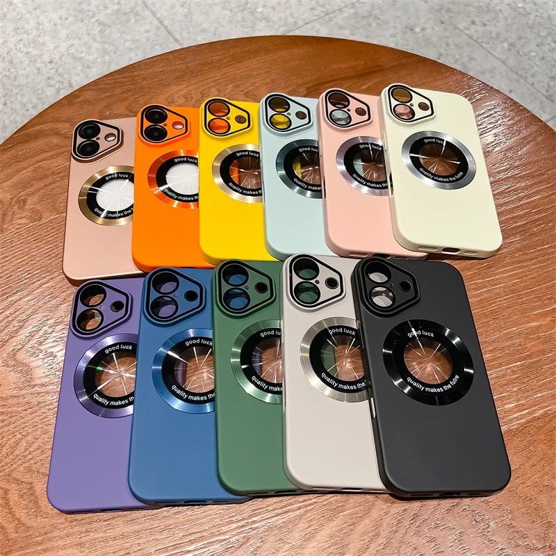 Custodia ultra sottile rigida in PC opaco per iPhone 16 15 14 Plus 13 12 11 Pro Max con logo trasparente magnetico per la ricarica wireless Magsafe_voghion.com