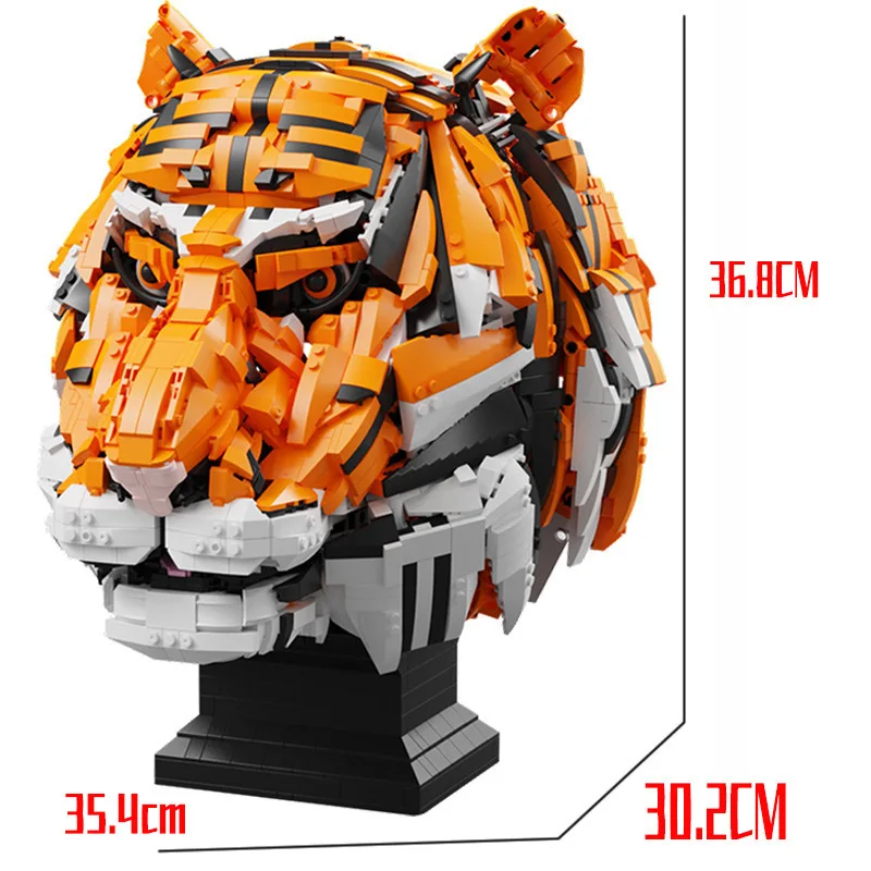 MOC Chinese Zodiac Tiger Rabbit Dragon Head Carving Model Building