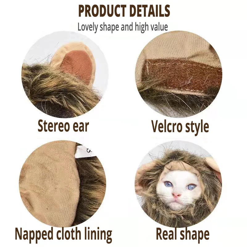 Wool Lion Mane Cat Wig Hat For Dogs And Cat Small Dog Pet Cat Decor Accessories Lion Wig Costume Fancy Hair Cap Pet Supplies