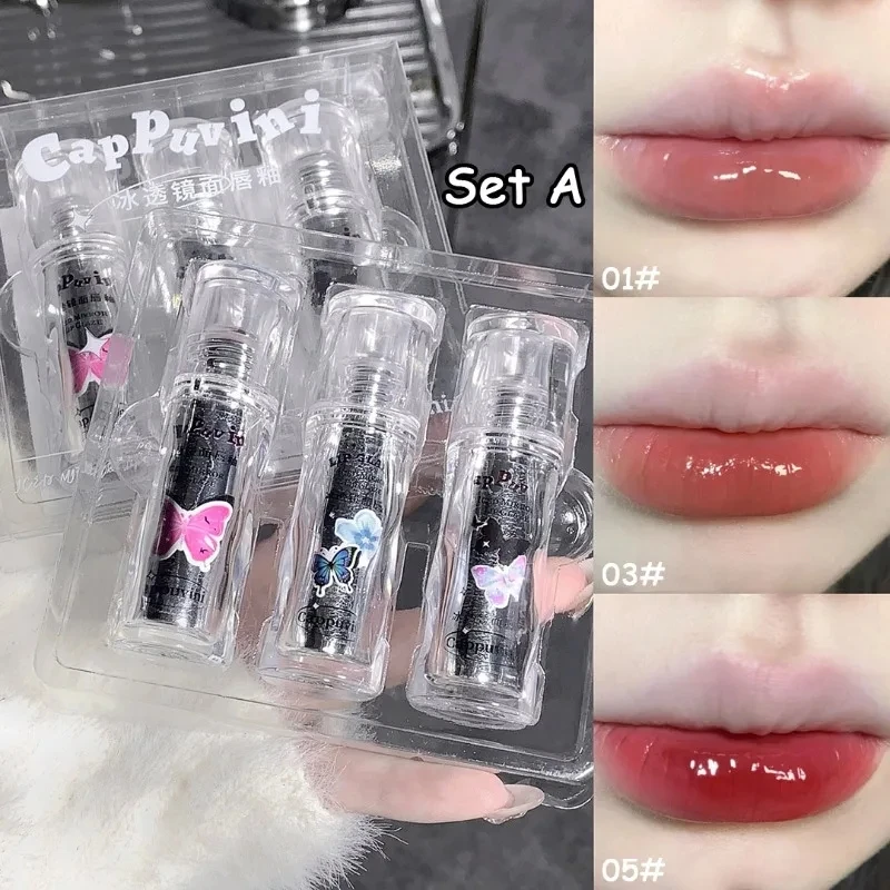 Iced Mirror Lip Glaze High Gloss Idratante Di Lunga Durata No Fading Butterfly Liquid Lipstick Sexy Red Lips Makeup Cosmetics
