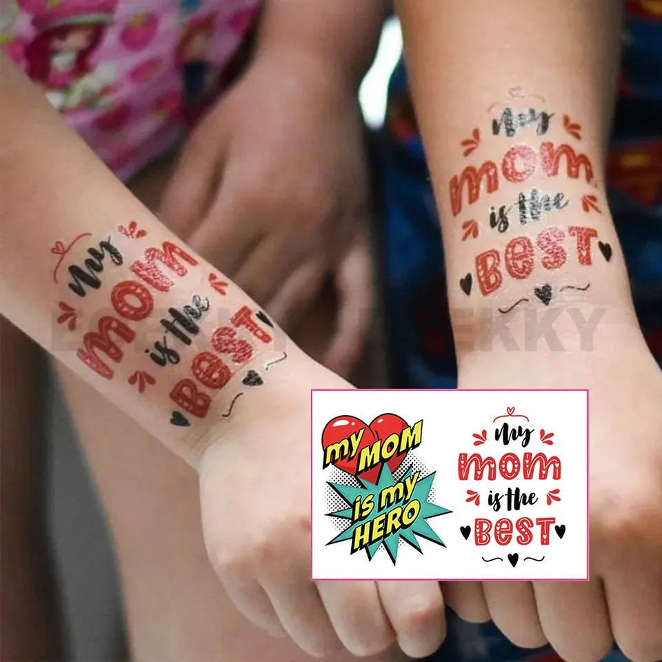4 Vellen Moederdag Tattoo Sticker Rood Hart Liefde Beste Moeder Kinderen  Nep Tatoeages Kind Baby Fotografie Prop - AliExpress, image size:960x960