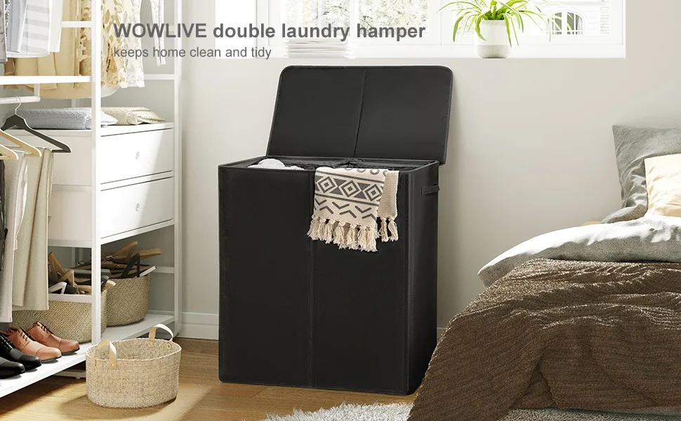 Double Laundry Hamper with Lid