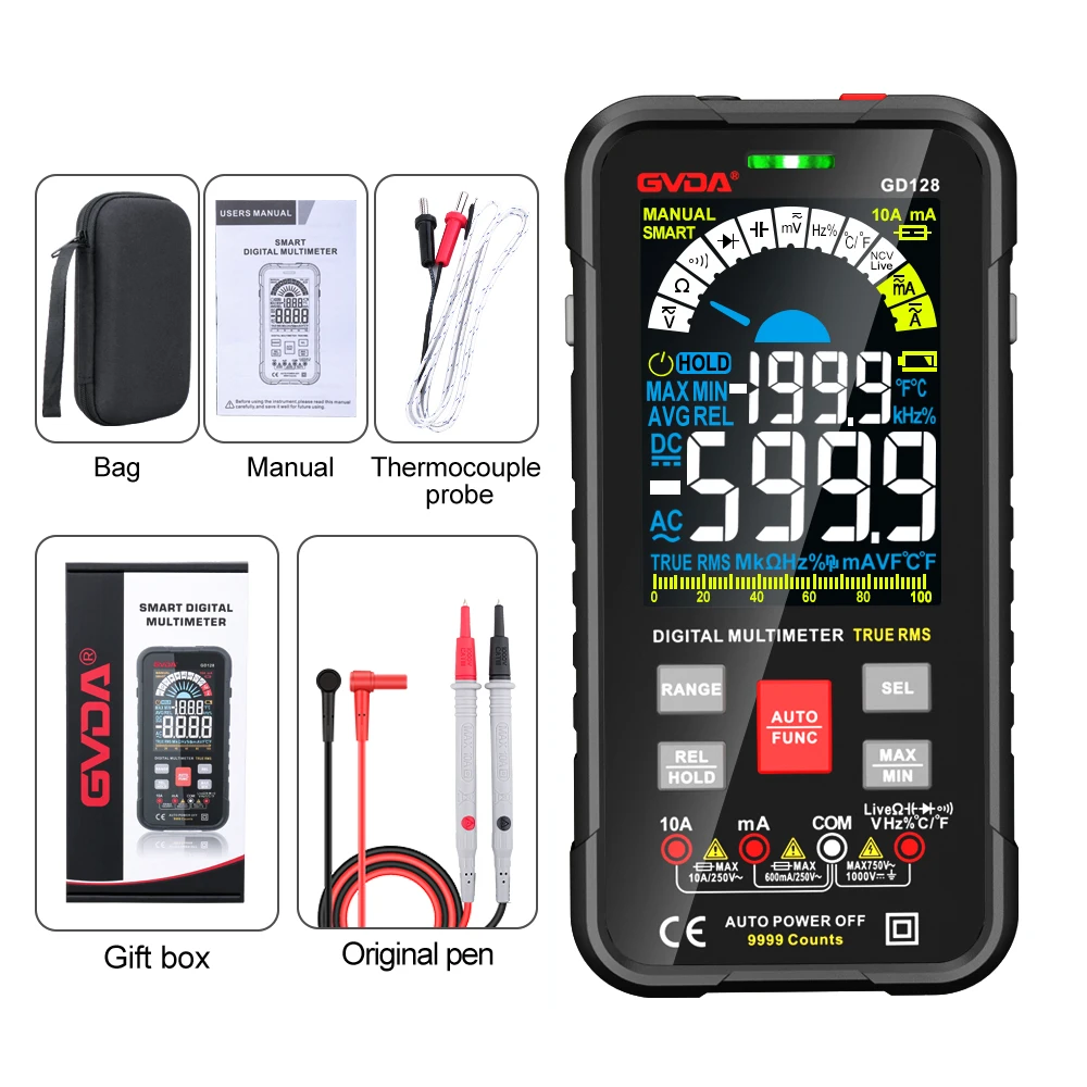 audio level meter New 9999 Counts Digital Multimeter Smart Auto Range 1000V 10A Tester Meter Ohm Hz Capacitance REL True RMS AC DC DMM Multitester residential water meter Measurement & Analysis Tools