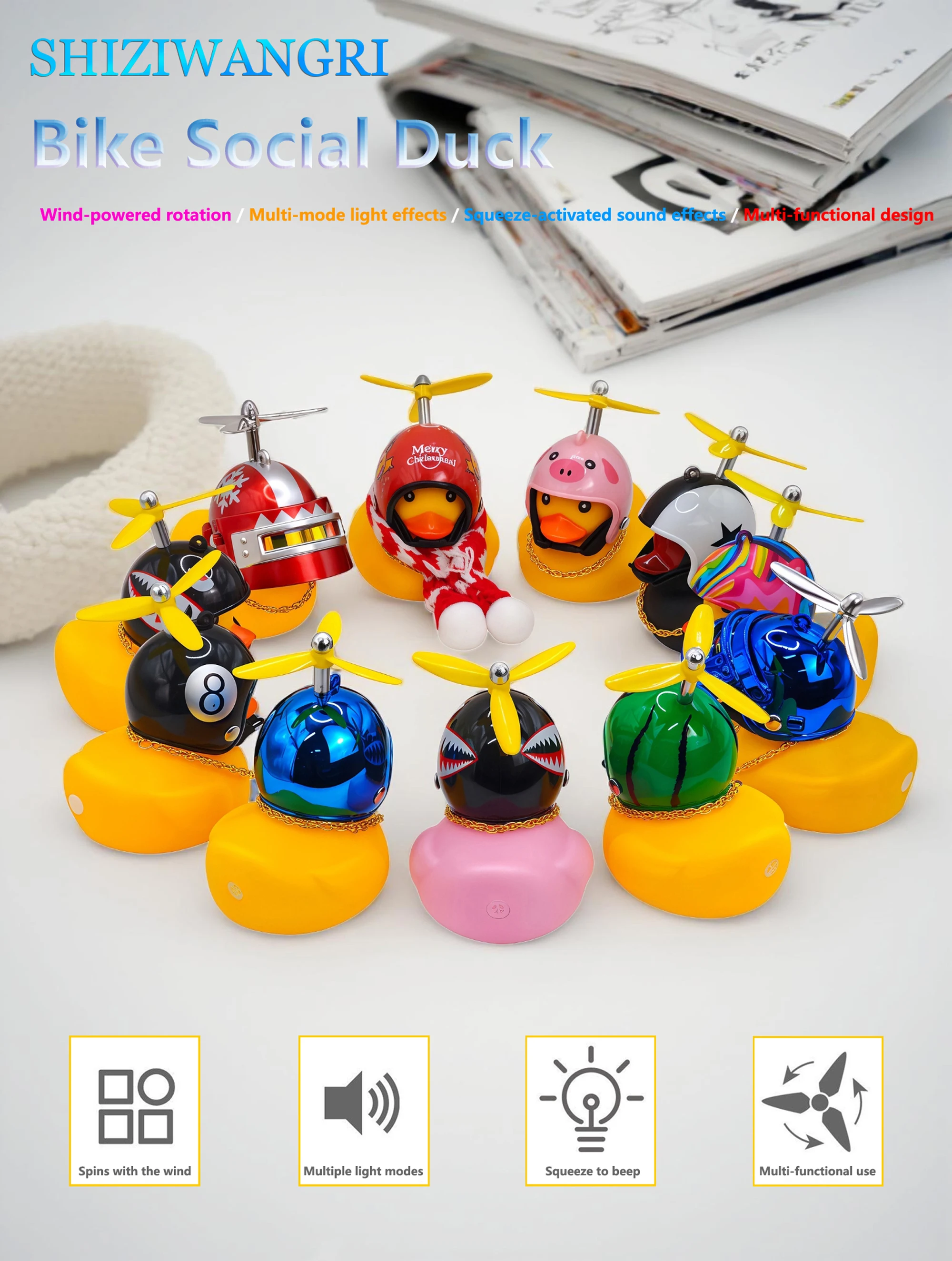 Bicycle Bell Yellow Duck Cartoon Little Yellow Ducks Helmet Head Light Shining Duck Bicycle Bells Handlebar Bicycle Accessories