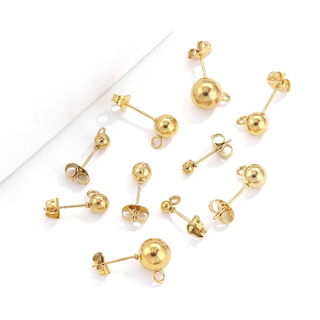 Brass earring stud posts, 3mm ball with loop, gold. Nickel free, lead