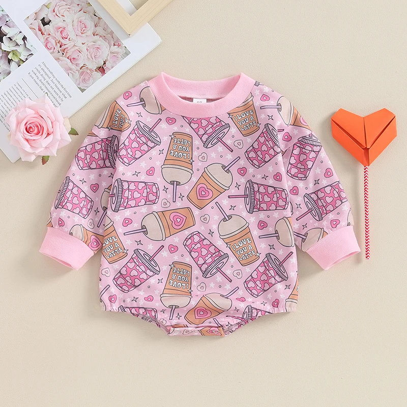 

2023-10-11 Lioraitiin 0-18M Newborn Baby Girl Romper Bubble Sweatshirt Long Sleeve Bobysuit Valentines Day Outfit Infant Clothes