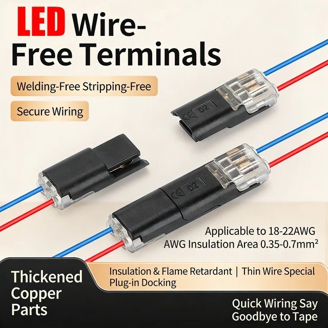 ขั้วต่อสายไฟแบบสองสายพร้อมตัวล็อค ขั้วต่อสายไฟแรงดันต่ำสำหรับแถบไฟ LED และการใช้งานสายไฟ 1