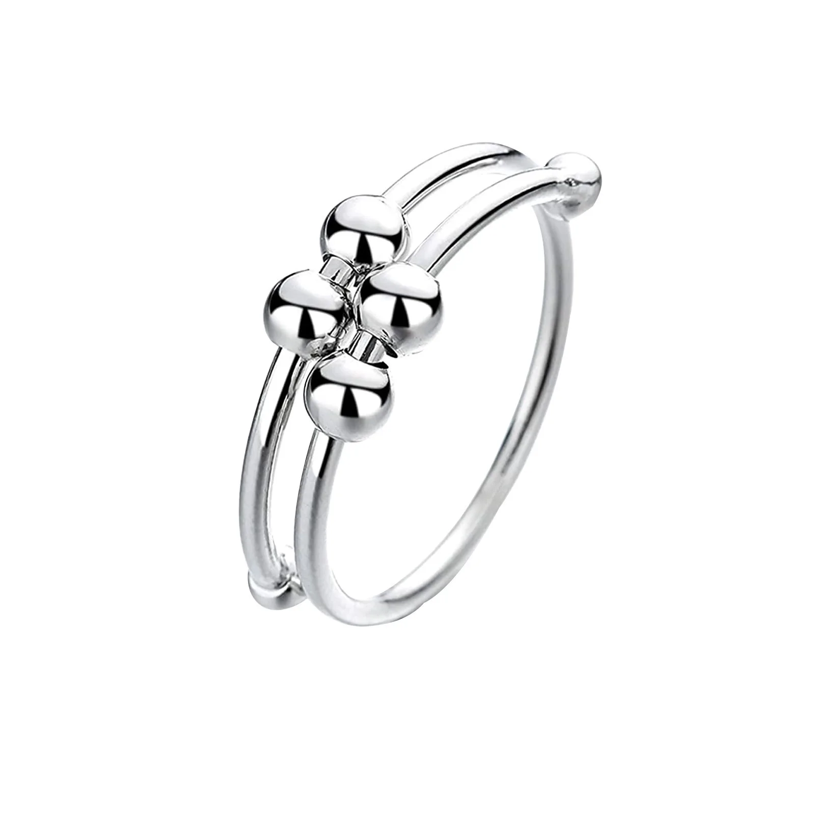 Punk Anxiety Rings For Women Men Spiral Fidget Beads Ring Rotate Freely Anti Stress Stainless Steel Ring Gift fidget rings