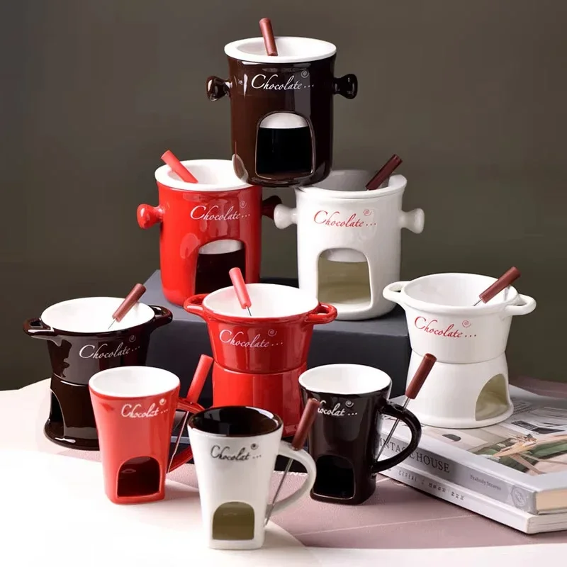 Chocolate Fondue Cup Mini DIY Chocolate Cheese Ice Cream Fondue Making Kit Ceramic Candy Melting Pot