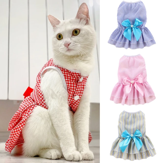 Cat Puppy Princess Dress Summer Pet Clothes Striped Plaid Dresses with Bow  for Cats Kitten Rabbit Sphynx Clothing ropa para gato - AliExpress
