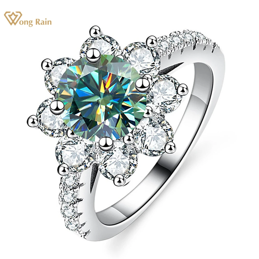 

Wong Rain 925 Sterling Silver 3EX VVS1 Round Cut 1CT Real Moissanite Pass Test Colorful Diamonds Flower Ring Engagement Jewelry