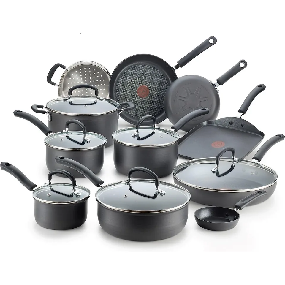 T-fal Ultimate Hard Anodized Nonstick 17-Piece Kitchen Cookware Set,Riveted  Silicone Handles for Comfortable Cooking Pots Set - AliExpress