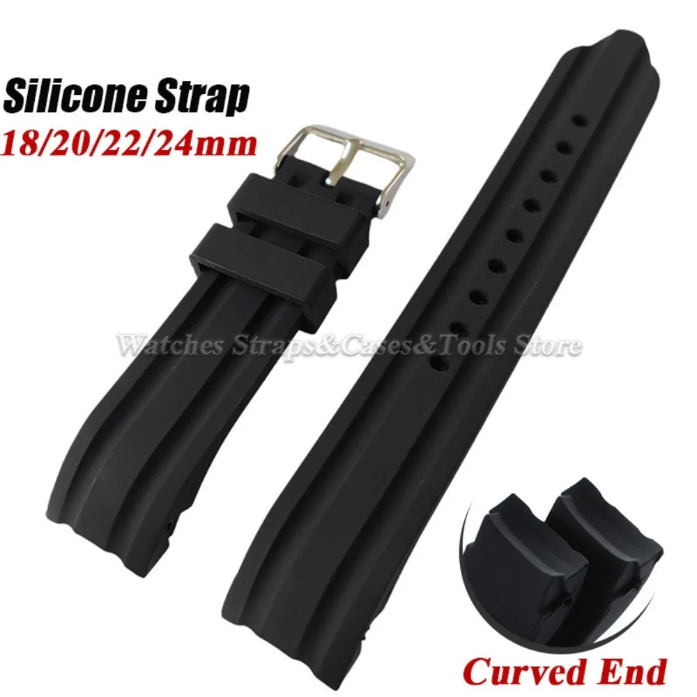 Deluxe Waterproof Silicone Sport Watch Band - Curved End, Soft Touch, Universal Fit