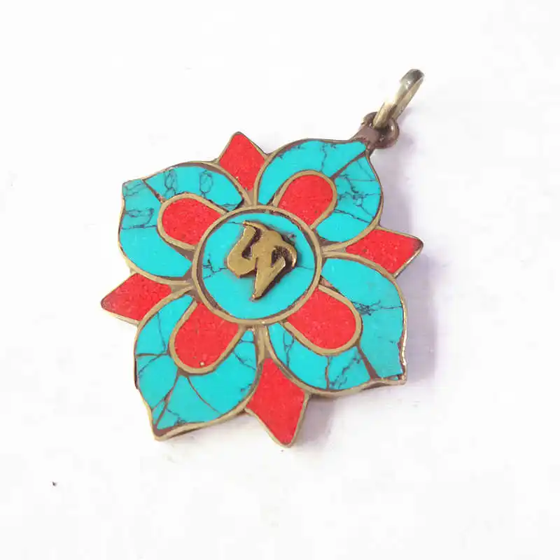 Tibetan Jewelry Nepal Brass flower Pendants Leaf Colver Amulet 6