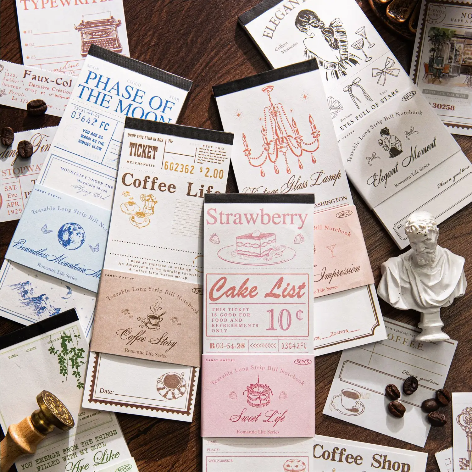50pcs vintage long strip tickets tearable white kraft paper sticky notes notebook DIY handmade material scrapbook 3