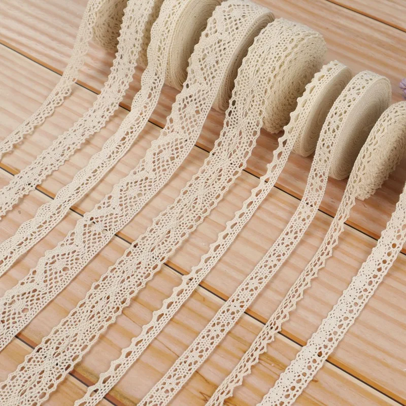 5M Cotton Lace Trim Sewing Crochet Lace Ribbon Beige Trim Lace Ribbon DIY Wedding Party Christmas Gift Decor Sewing Craft Supply