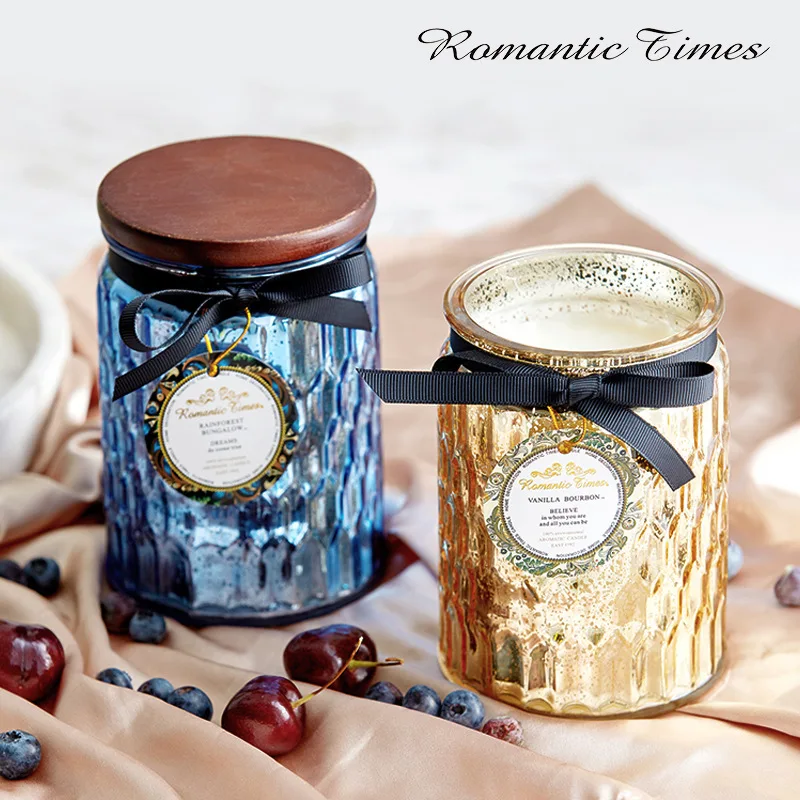 

Wooden Lid Scented Candle Aromatic Essential Oil Candle Cup Glass Soy Coconut Wax Aromatherapy Candle Festival Party Decoration