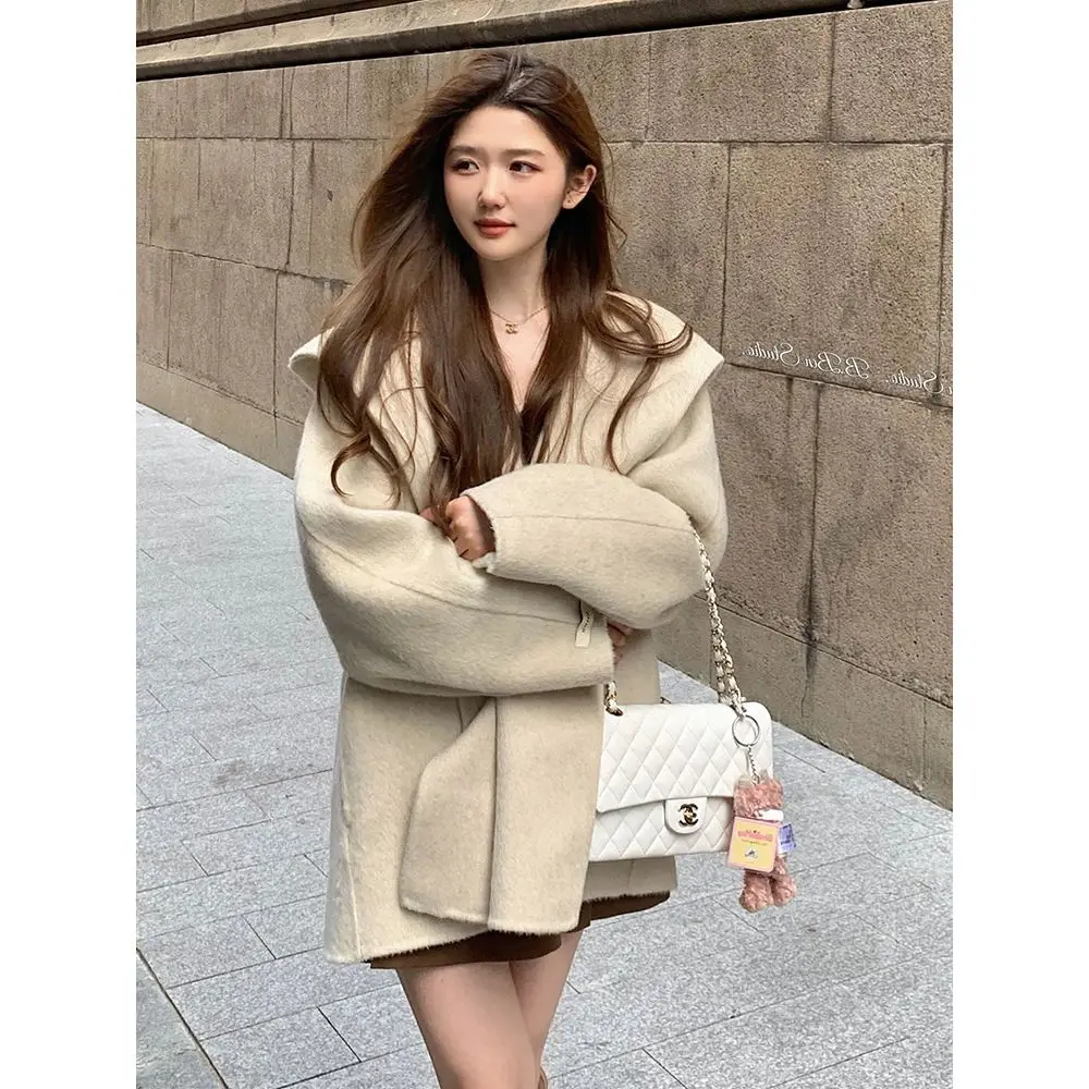 Autumn and Winter Hepburn Cashmere Overcoat Women's Clothes High-End Mild Korean Classic Style