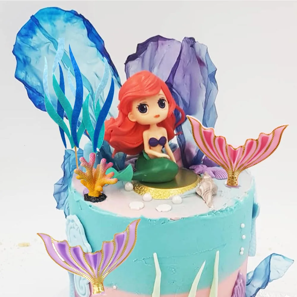 

Girls Mermaid Theme Cake Decoration Mermaid Tail Seashell Starfish Cake Toppers Mermaid Mini Figurines Mermaid Birthday Supplies