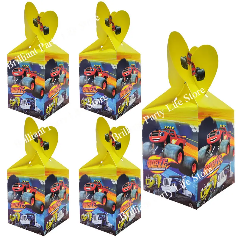 6Pcs Blaze Monster Candy Box Cartoon Sports Car Gift Bags Macchine Per La Decorazione Della Festa Di Compleanno Racecar Kids Toys Popcorn