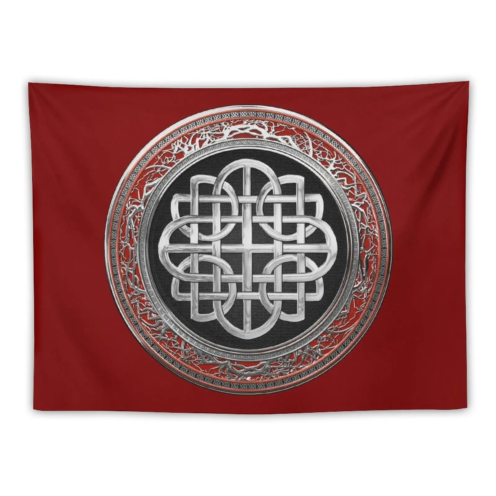 SacredCelticSilverKnotCrossoverRedVelvetTapestryWallHanging