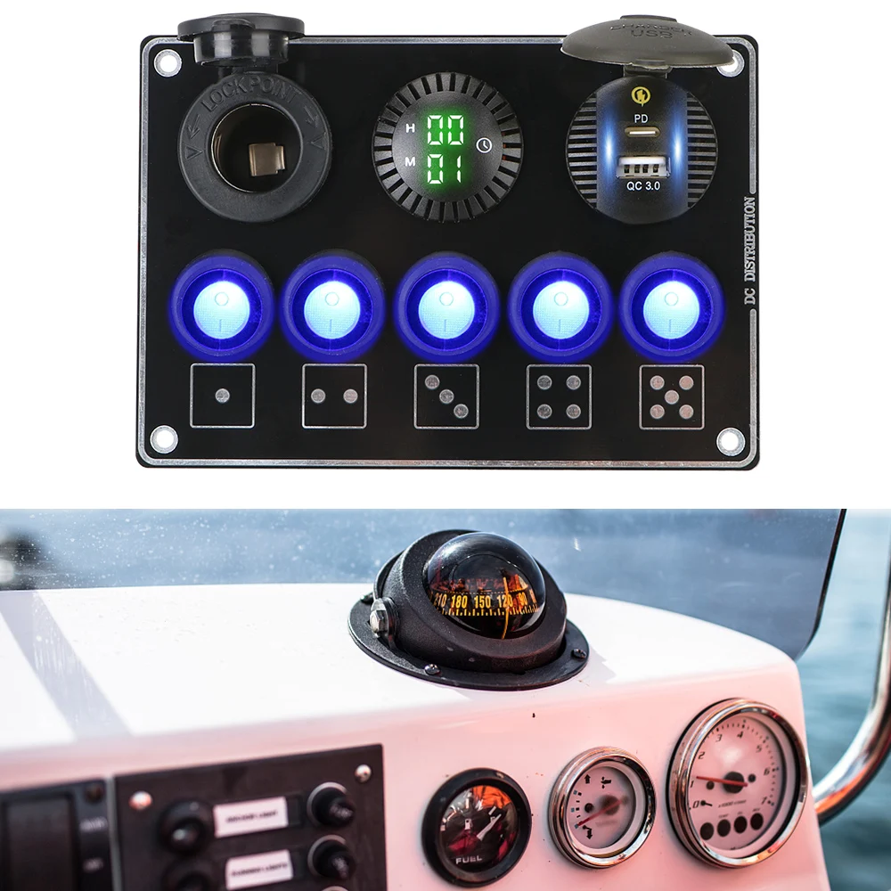 Für RV Auto Marine 12/24V LED Spannungs anzeige Auto Schalttafel 5 Gang