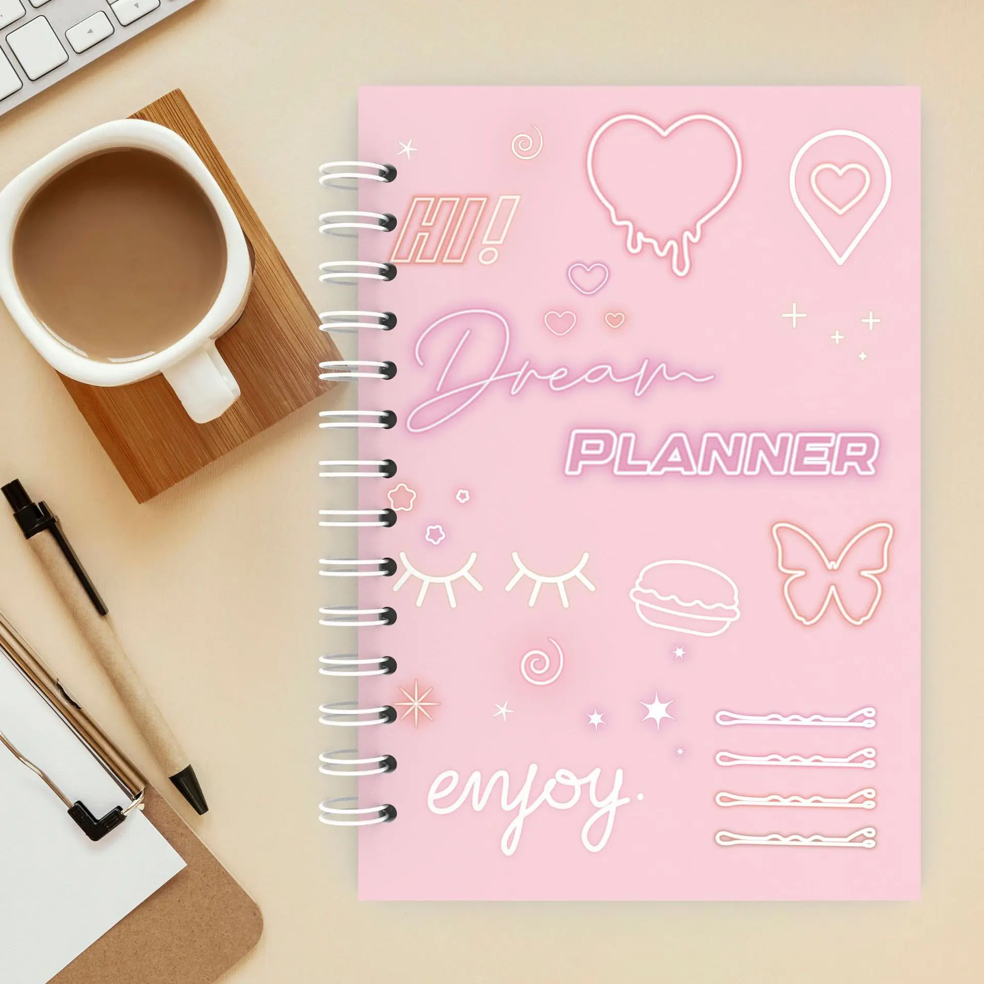 Kawaii розовый план, планировщик недели, журнал Noteook Todolist, запись времени, книжка, план эффективности, расписание 2023