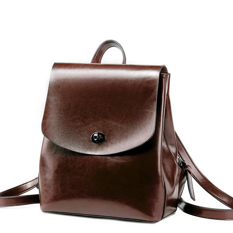 High Quality Genuine Leather Backpack For Girls Daypack Female Fashion Knapsack Vintage Casual Women Oil Wax Cowhide Rucksack 4
